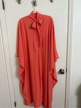 Coral Tie-Neck Kaftan Dress